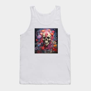 Scary Human Skull with Flowers Tank Top